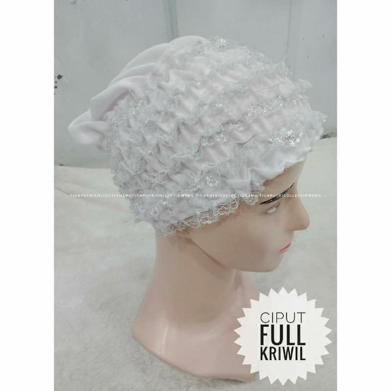 Dalaman Jilbab Wanita Ciput Kriwil Full Renda Hitam Putih