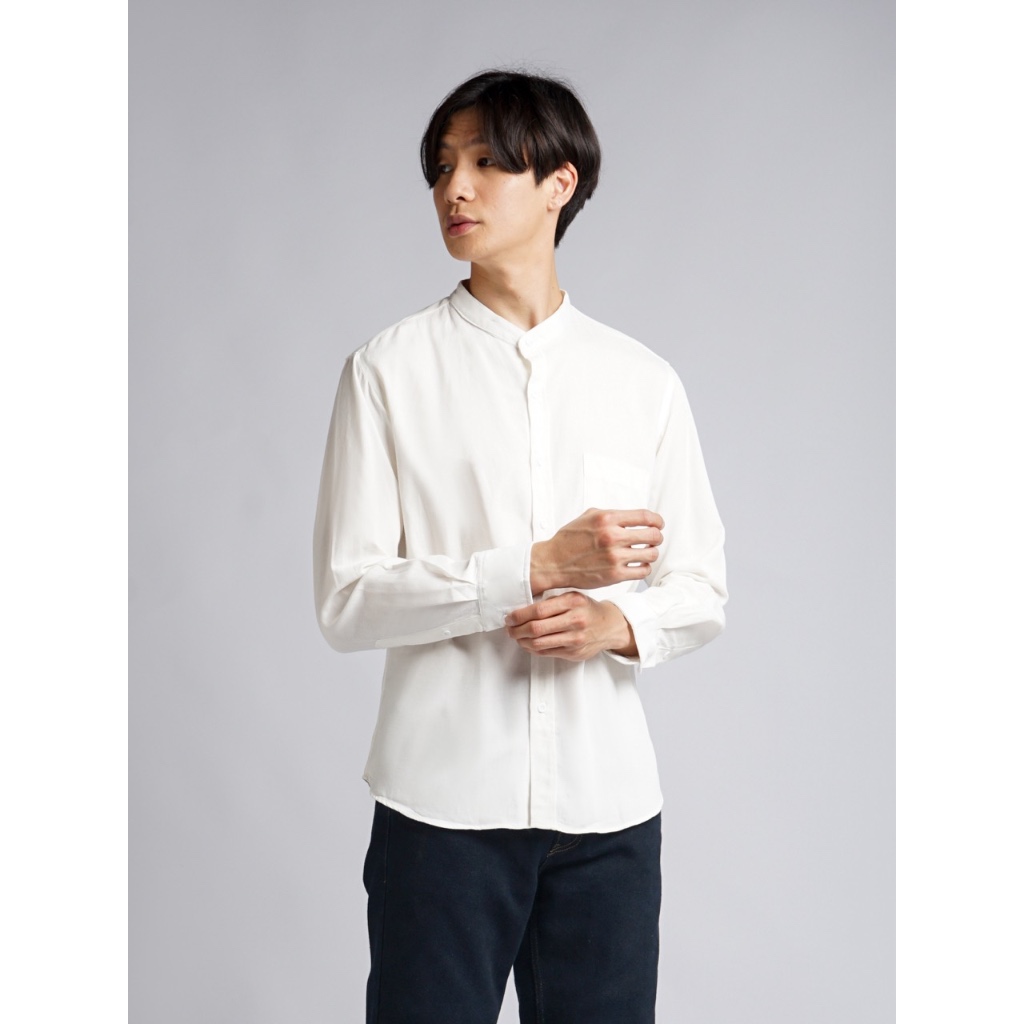 KEMEJA PANJANG LINEN PRIA KERAH KOKO PURE LINEN PREMIUM PUTIH