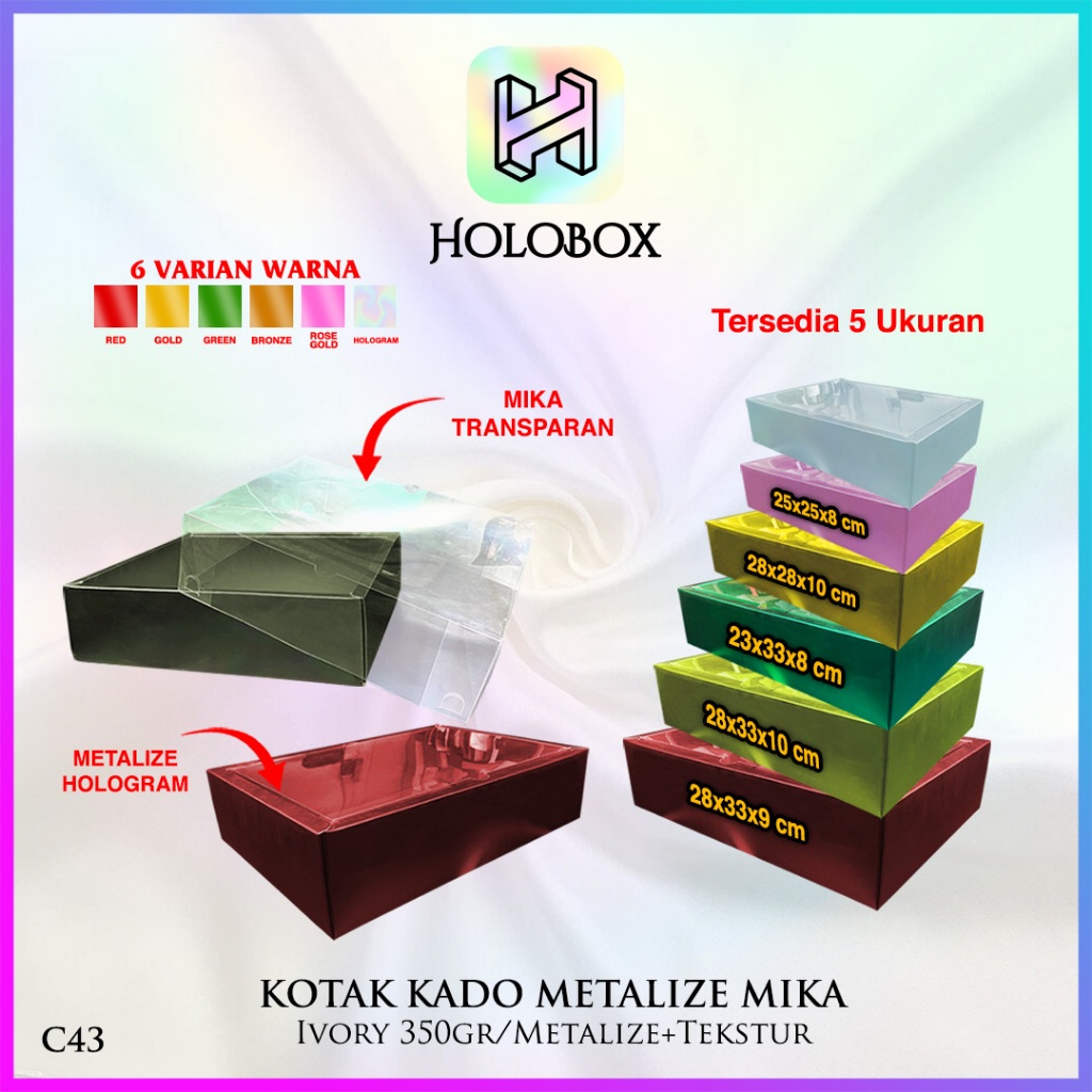 

Kotak kado mika - box hologram tutup mika - kotak kado metalize -C43