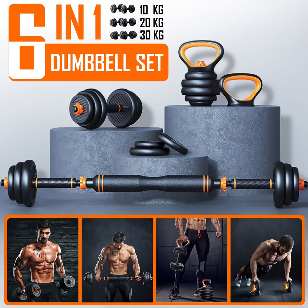 HTD Sport Fed Dumbell Barbel Set - Alat Fitnes Gym Set Alat Latihan Angkat Beban Fitness 30kg