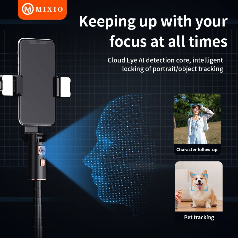 MIXIO A100 Auto Face Tracking Tripod 1.5M Gimbal Handphone Stabilizer 360° With Dual Lampu Led-2