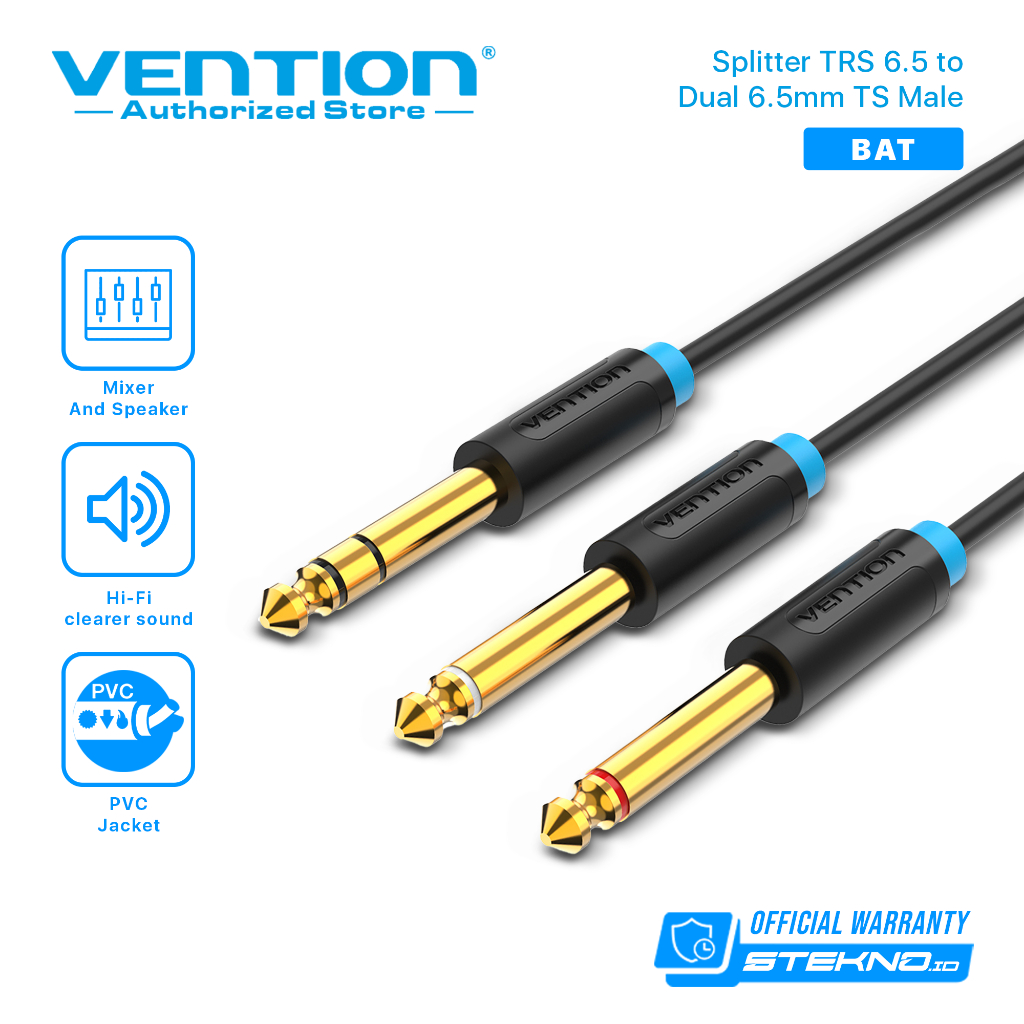 VENTION Kabel Splitter TRS 6.5 to Dual 6.5mm TS Mixer Audio Gitar Amplifier Akai