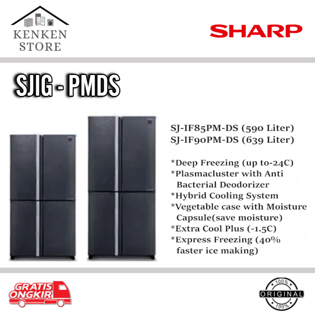 KULKAS SHARP SIDE BY SIDE SJIF85PMDS/SJIF90PMDS