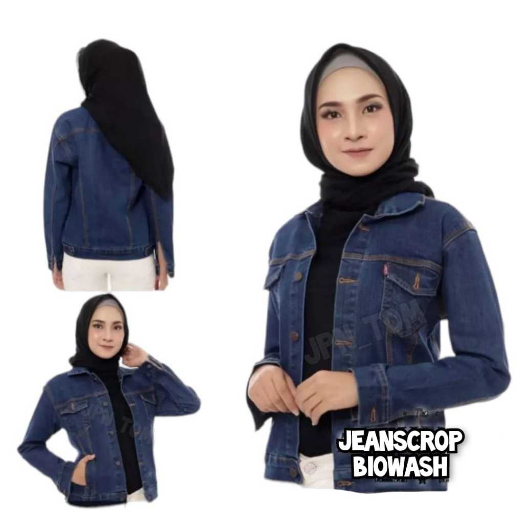 Jaket Denim Wanita Crop Polos Navy Jacket Jeans Cewek Cropt Biru Tua Jins Slimfit Bodyfit