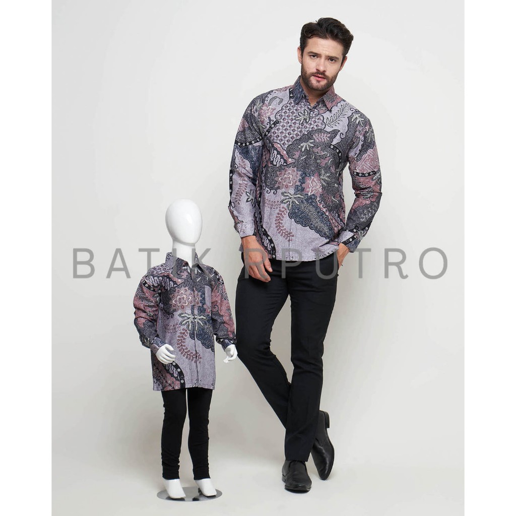 Kemeja Batik Couple Ayah Anak Ungu Lilac, Batik Pria Ungu Lilac, Kemeja Batik Ungu Lilac, batik solo