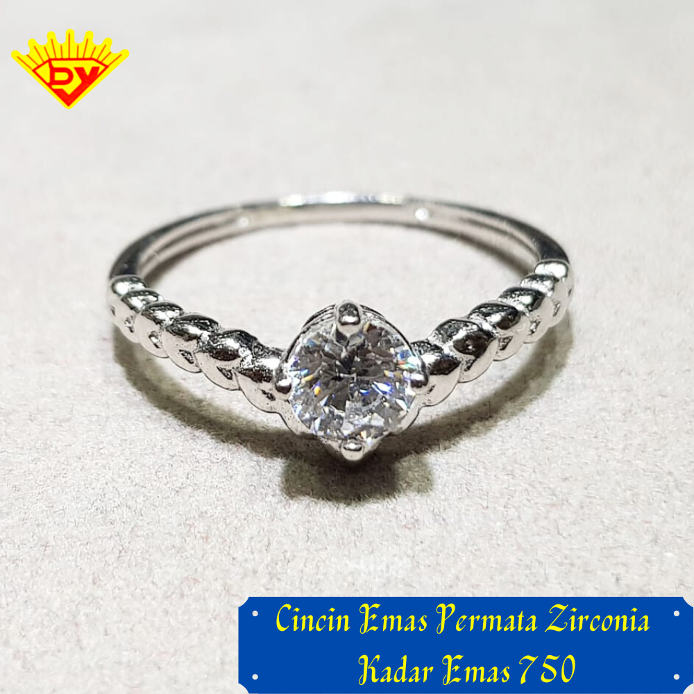 Cincin Emas Putih Permata Zirconia 833 Kadar Emas 750