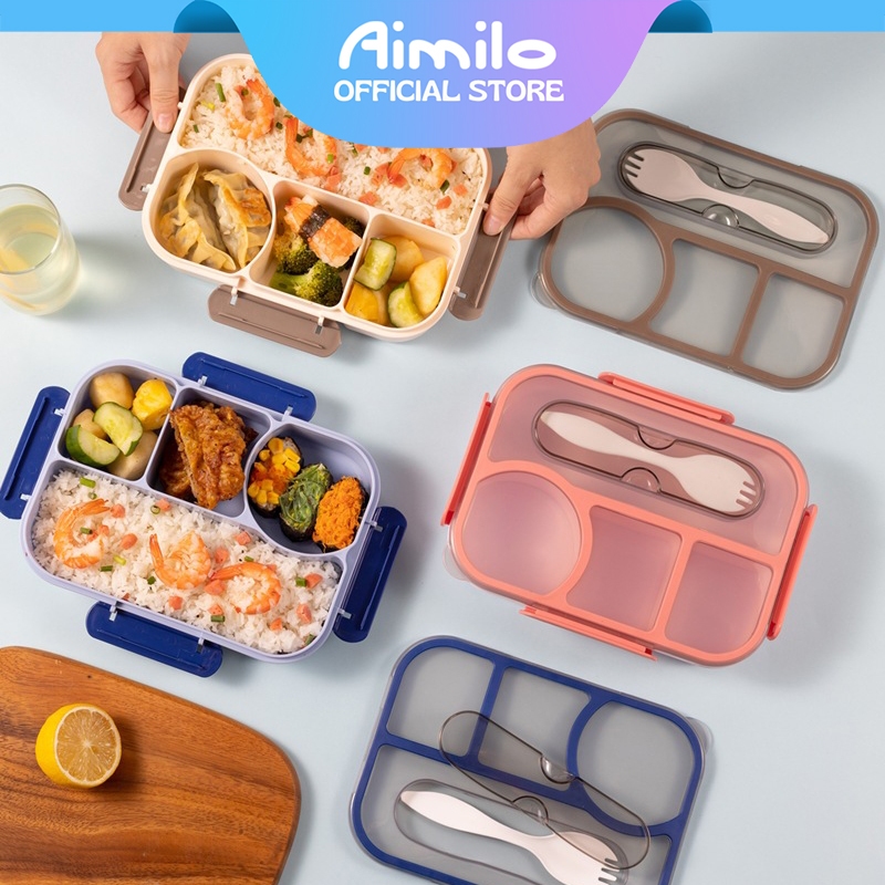 [READY] Aimilo Gaya Jepang Tempat Makan Tupperware BPA Free Lunch Box Set Tempat Bekal Anak Sekolah Free Sendok
