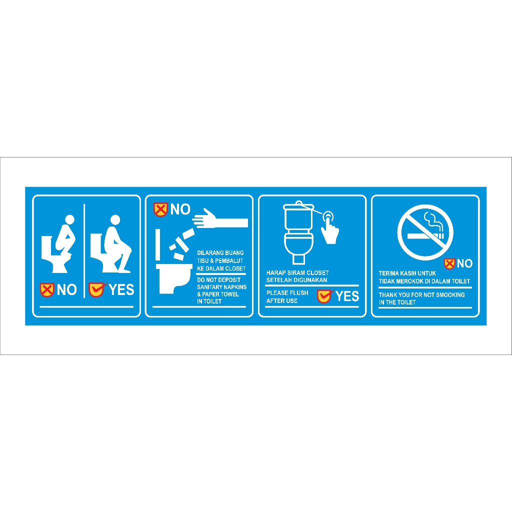 

STIKER VINYL TATA CARA PENGGUNAAN TOILET DUDUK Uk. 30 X 10 CM SIGN K3