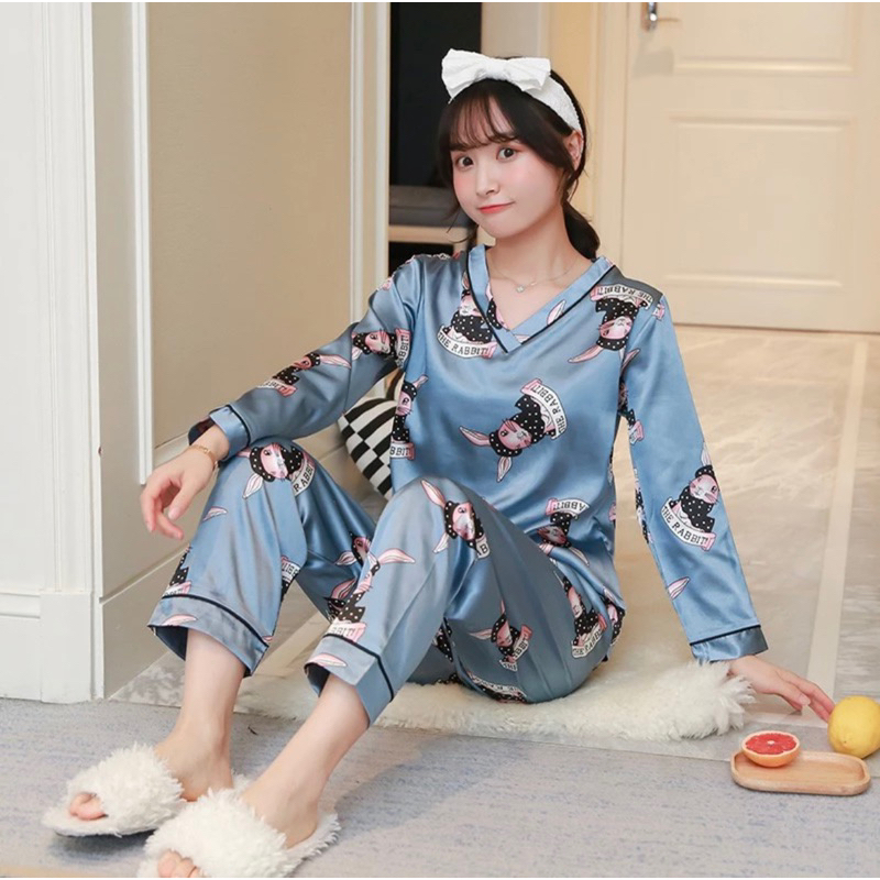 Baju tidur Piyama Satin motif