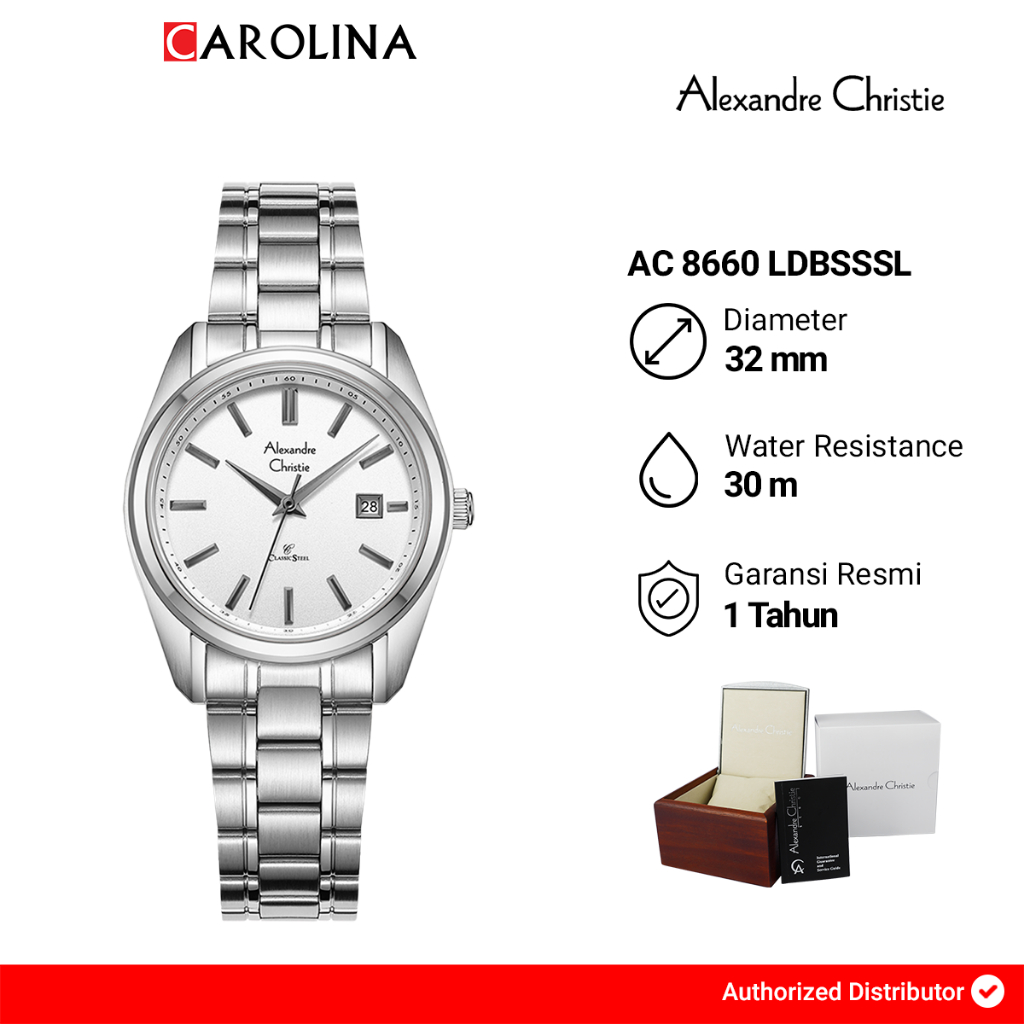 Jam Tangan Wanita Alexandre Christie Classic Steel AC 8660 LDBSSSL Silver Dial Stainless Steel Strap