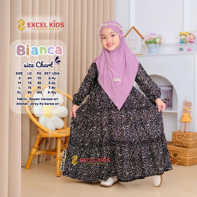 RR Bianca Gamis Syari Anak Perempuan / Casual Dress Set Jilbab Anak Motif Bunga-bunga Untuk Kisaran 