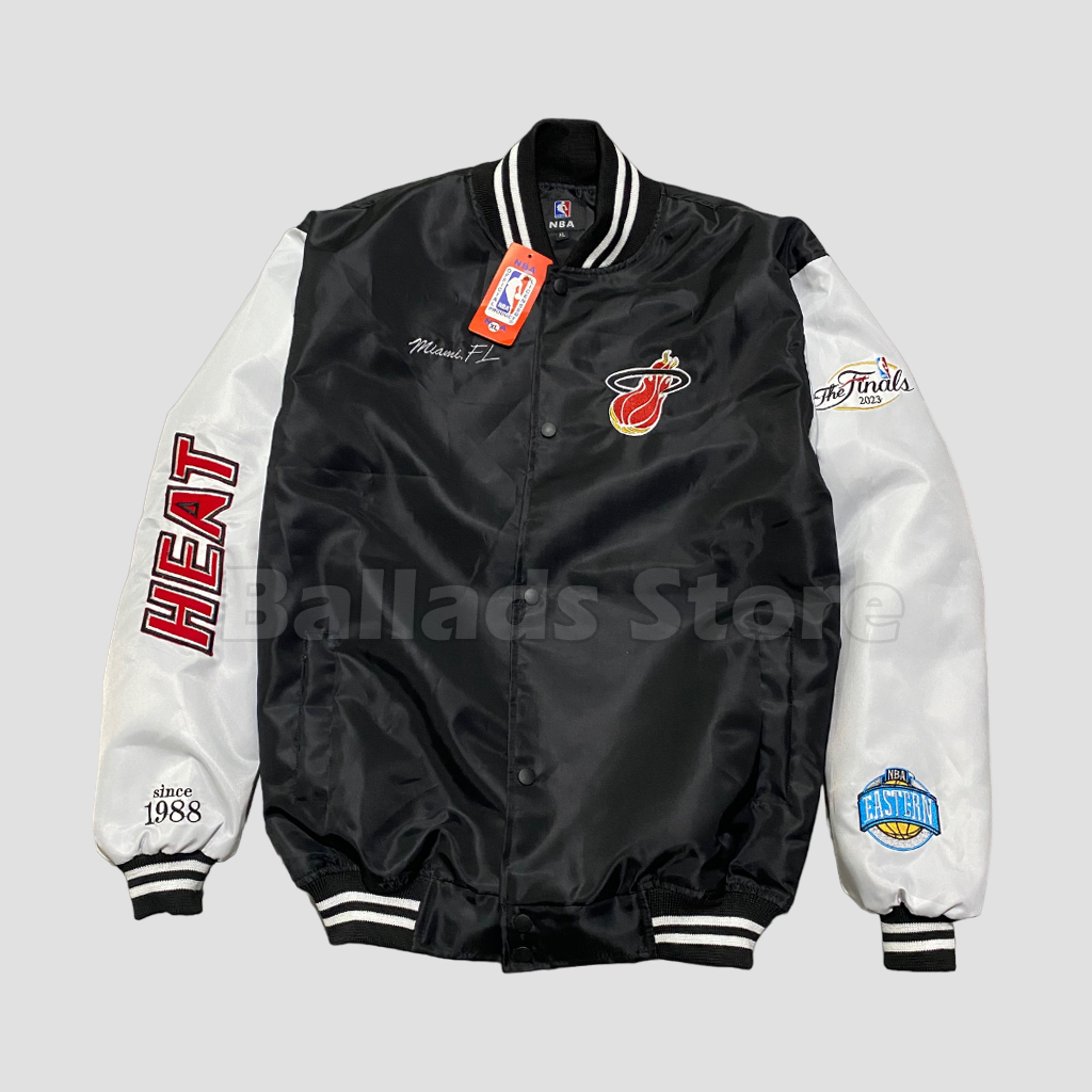 Jaket Varsity Basebal Miami Heat Hitam Putih Kece kekinian Original