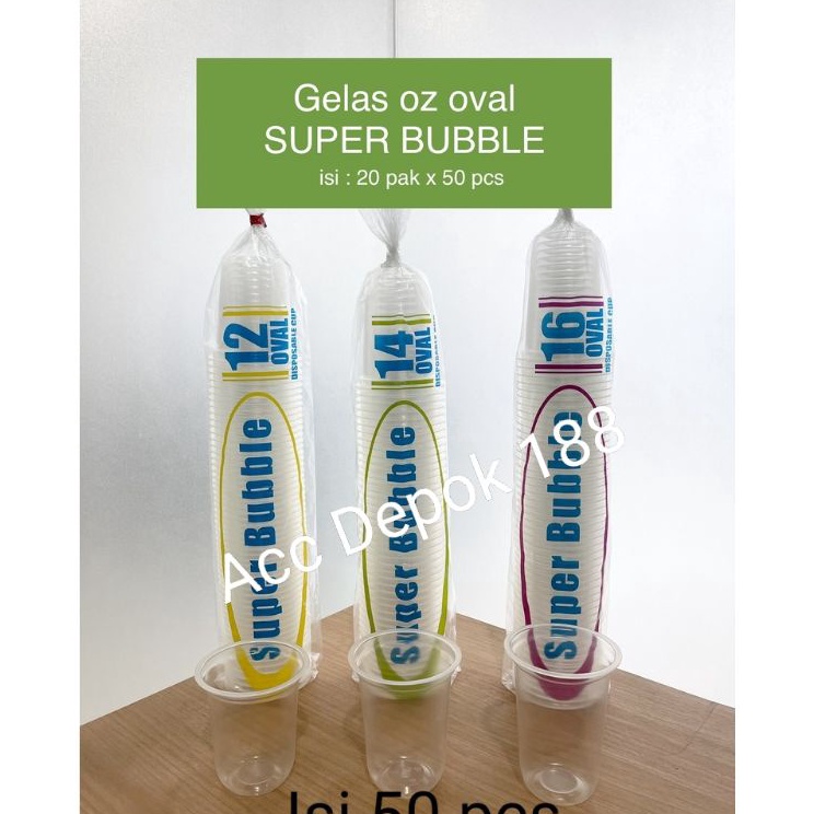 Lariz manis9q4Pe GELAS OVAL UKURAN 12OZ 14OZ 16OZ MEREK SUPER BUBBLE BERAT 7GRAM  U CUP ISI 5 PCS