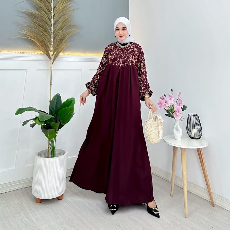 GAMIS JUMBO SYAKILA RAYON MOTIP KOMBINASI POLOS WANITA DEWASA