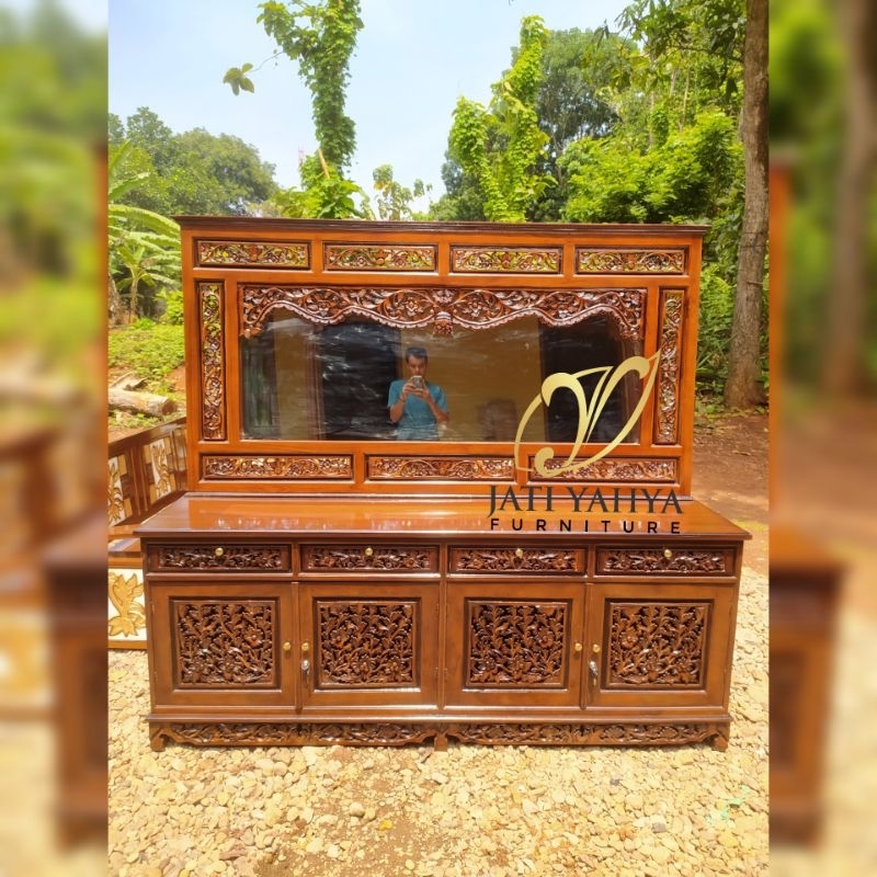 Buffet Palembang + cermin bahan kayu jati