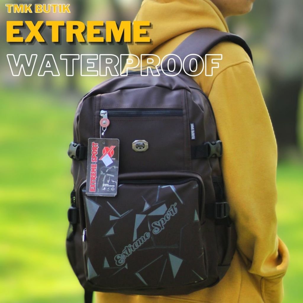 Tas Ransel Backpack Gendong Anak Sekolah Pria Cowok SD SMP SMA Kuliah Extreme Waterproof Hitam Kerja