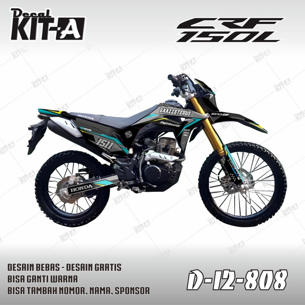 Decal Sticker Full Body Dekal Stiker CRF 150l Design Motif Grafis Hitam Hijau Tosca D-I2-808