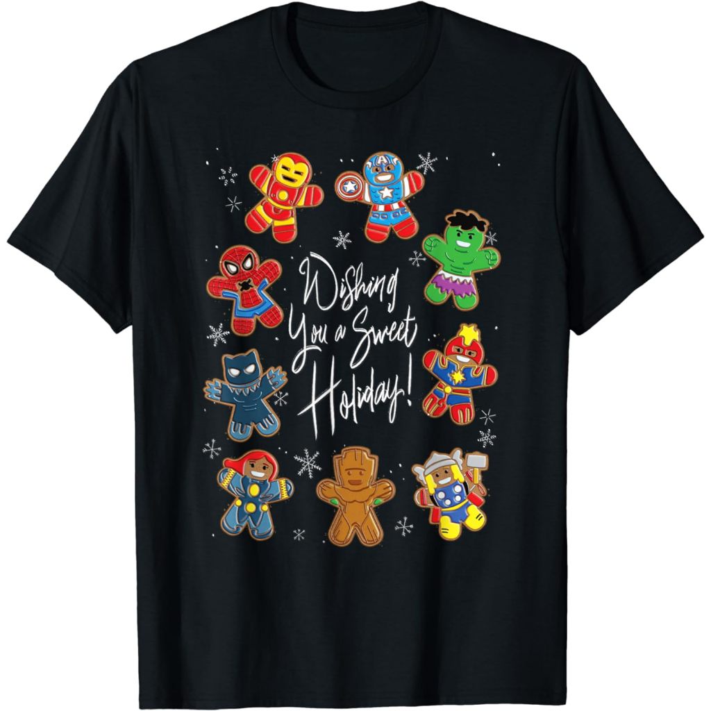 Baju Kaos Dewasa Marvel Avengers Christmas Gingerbread Wishing Sweet Holiday T-ShirtPakaian Fashion 