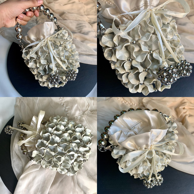 NEW PRODUCT BEADED BAG BUCKET WARNA SILVER BERBAGAI UKURAN