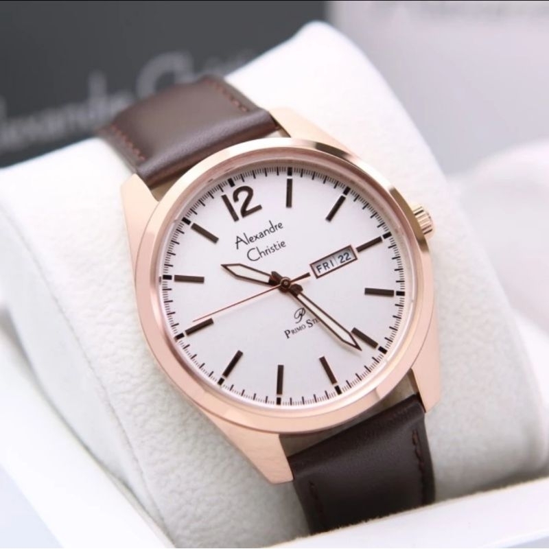 jam tangan pria original ALEXANDRE CHRISTIE AC1012ME LEATHER STRAP
