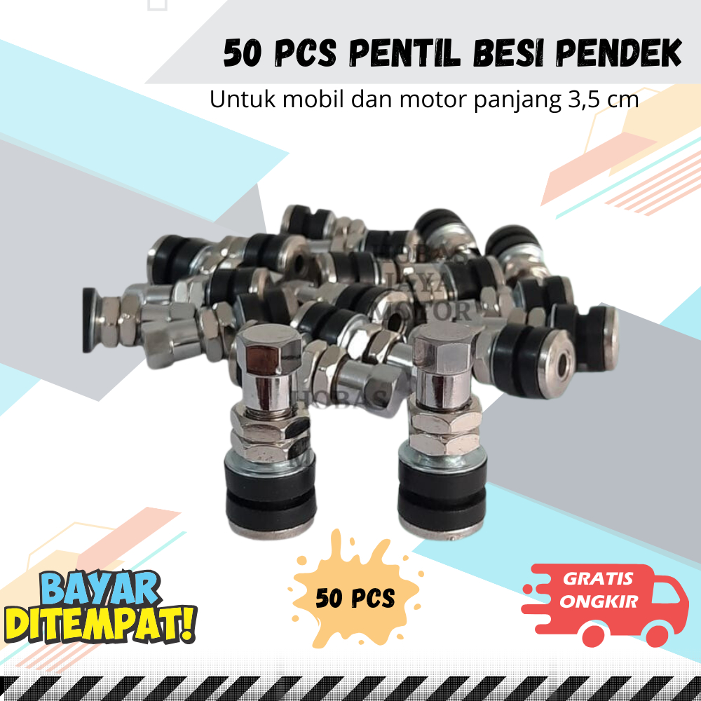 Pentil Tubles Variasi Pentil Tubles Besi Pendek Pentil Besi Motor dan Mobil Panjang 3,5 cm Isi 50 Pc