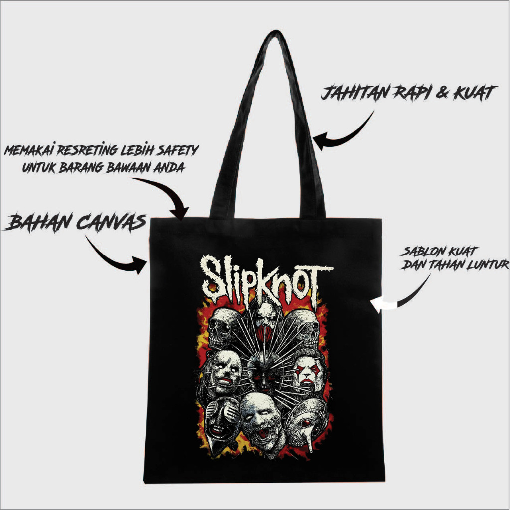 TOTEBAG SLIPKNOT BAHAN CANVAS DRILL TEBAL / TOTEBAG BAND SLIPKNOT / TOTEBAG MUSIC SLIPKNOT / SLIPKNO