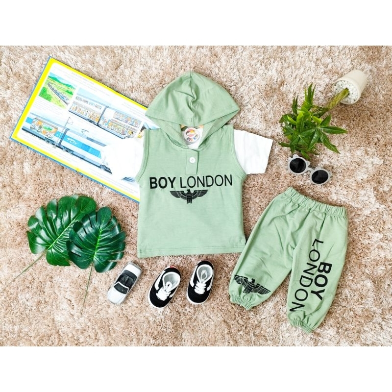 Setelan Anak Bayi Laki-Laki Model Hoodie Dan Celana Joger Motif Boy London Estimasi Usia 6 Bulan - 3