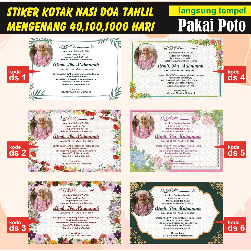 Cetak Stiker Mengenang 40/100/1000 Hari Wafatnya, pakai photo Custom Stiker Mengenang Wafatnya
