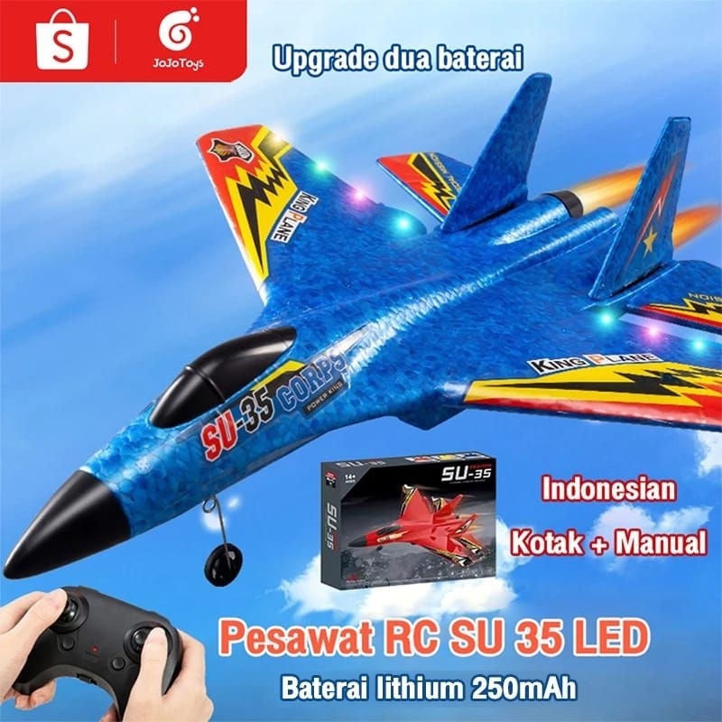 Mainan Pesawat Terbang Remot Control Led Pesawat Glider Airplane Foam SU35 Pesawat Tempur Remot Cont