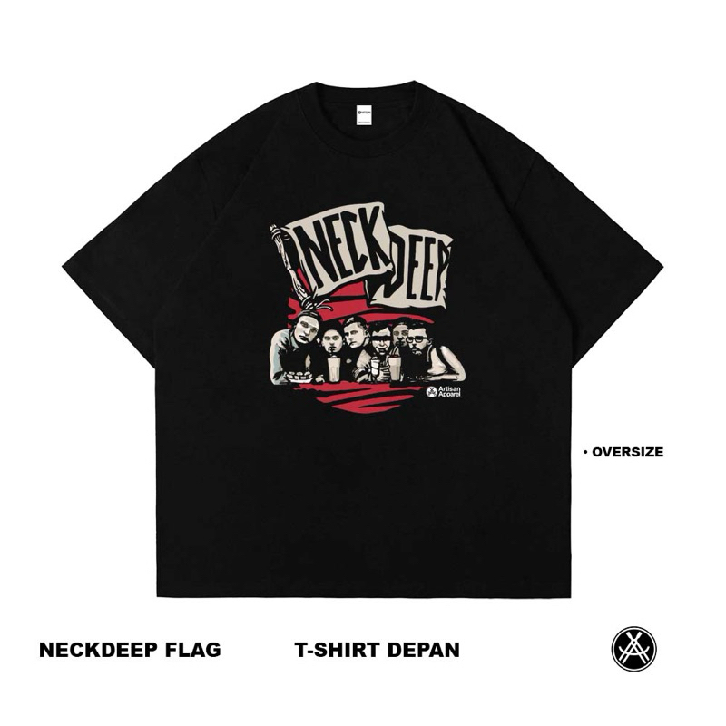 Artisan T-Shirt Neck Deep Flag Kaos Oversize Hitam Katun Combed