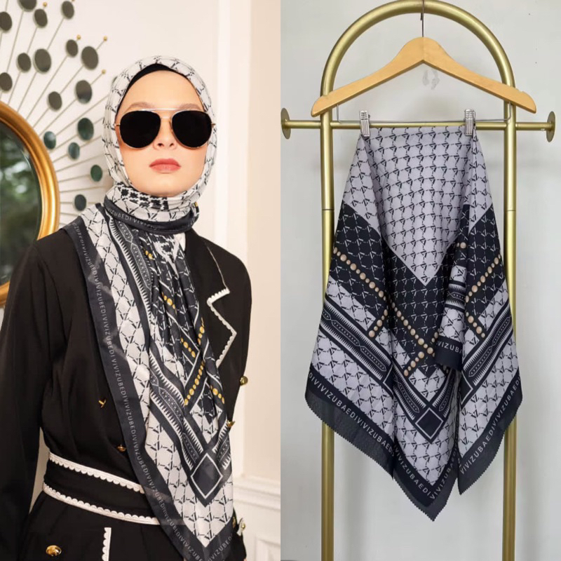Hijab Terbaru Voal Motif Vivi Zubaedi || Hijab Vivi Zubaedi || Hijab Segiempat Motif Denay
