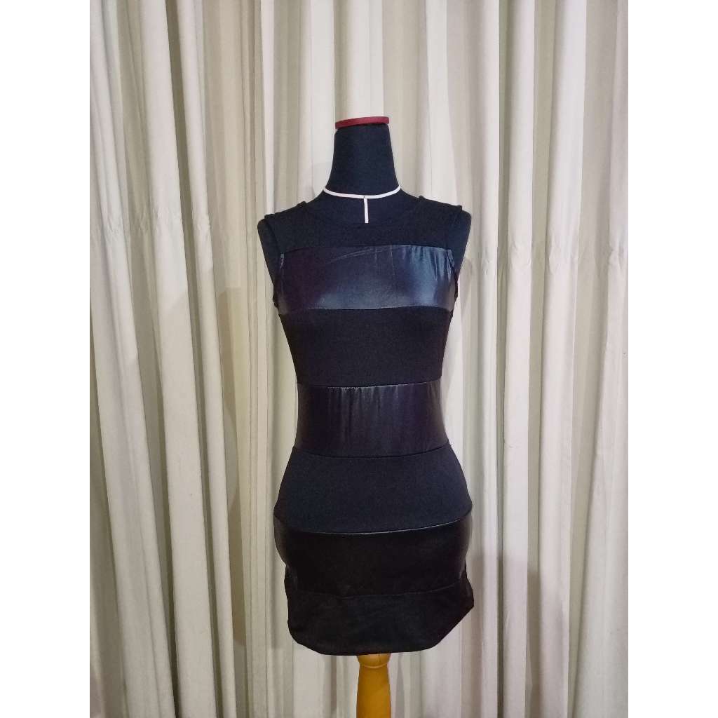 Dress Hitam Black Leather Bodycon Sexy