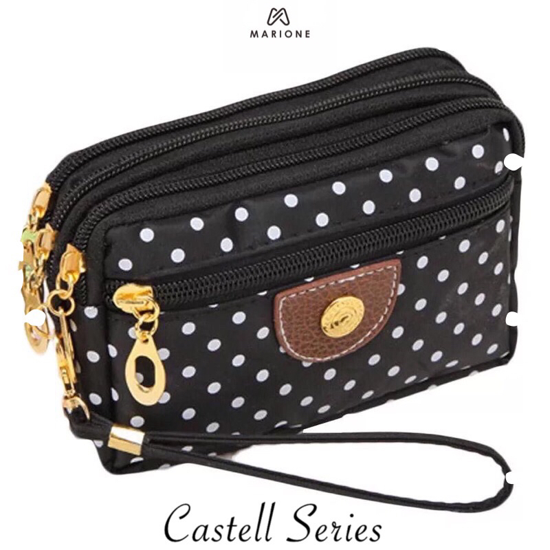 MARIONE - CASTELL Dompet 3 RES BAHAN LEBIH TEBAL Dompet HP bag organizer Motif Polkadot DALAMAN BAHA