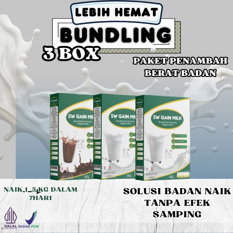 

PAKET 200GR 3 BOX SW GAIN MILK SUSU PENAMBAH BERAT BADAN BPOM