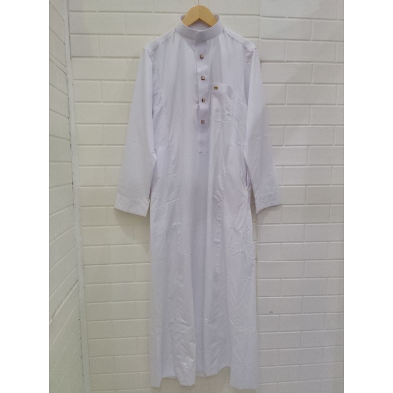 Jubah Gamis Pria Al-Wafa Gold Warna Putih White Polos Lengan Panjang Cuff