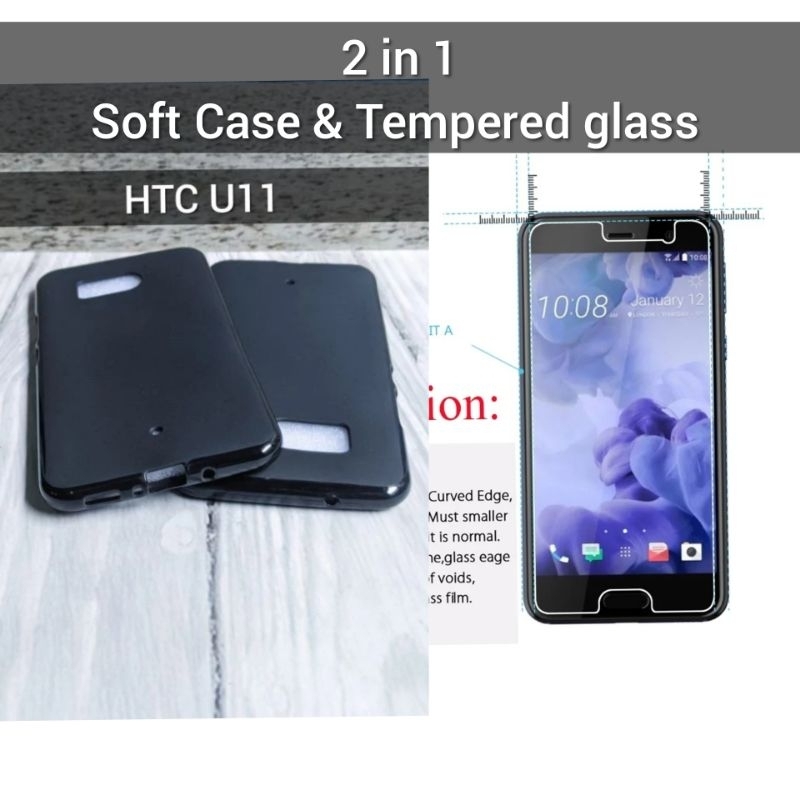 2 in 1 Soft Case & Tempered Glass HTC U11