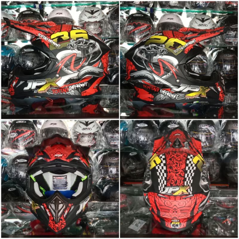 helm jpx cross x16 snack black red flou