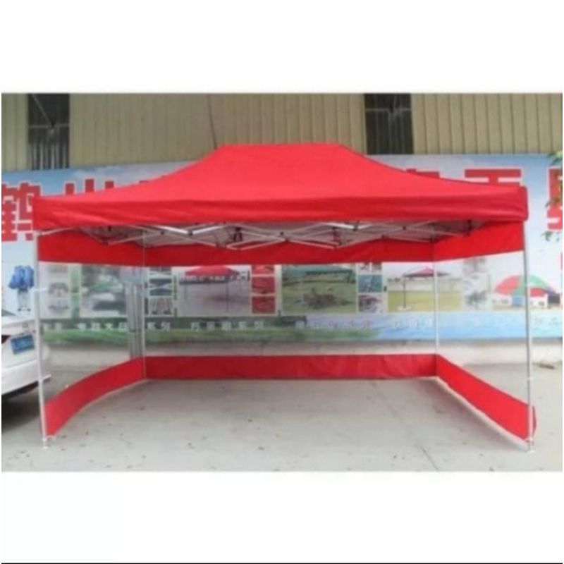 tenda lipat cahaya matic premium uk 3x4,5besi putih+dinding 3sisi ket besi 1,2mm