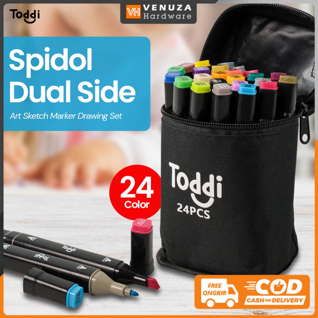 

Toddi Spidol Dual Side Fine Art Brush Art Marker Set 1.0 and 6.0mm Tip 30 Warna