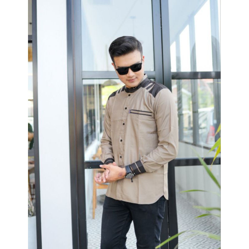 Baju Koko Lengan Panjang Motif Adidas Kemeja Pria Dewasa Warna Coksu Elrumi Original Kombinasi Batik