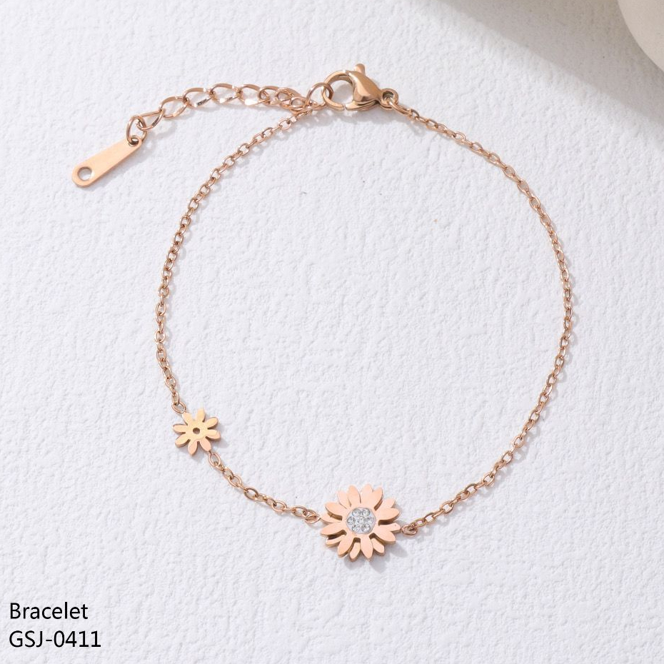 Gelang Tangan Titanium Wanita Anti Karat Motif Bunga Matahari Mute Bracelet Rosegold Korean Style