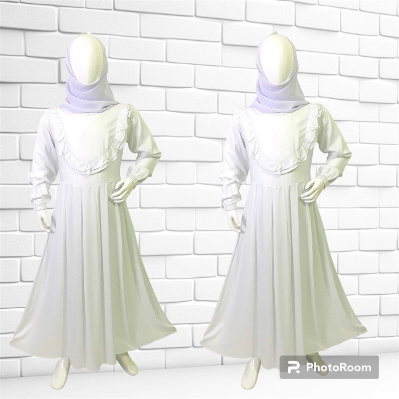 DANIA-Baju Muslim Anak Perempuan Putih Polos Bahan Katun Twill Free Hijab Gamis Manasik Anak White S