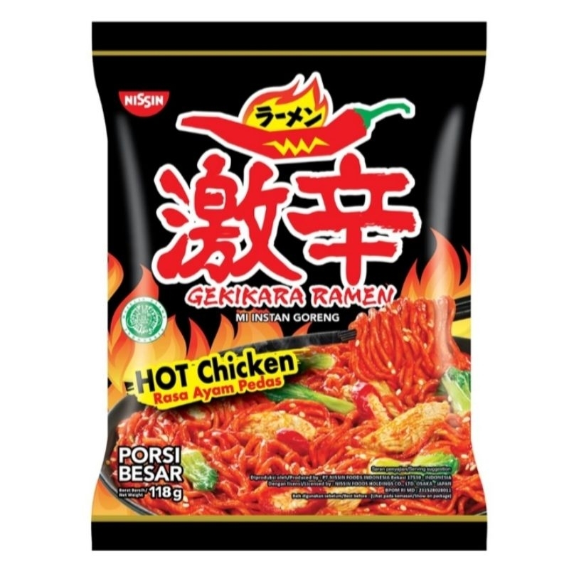 

Nissin Gekikara Ramen Mie Instan Goreng Rasa Ayam Pedas Kemasan isi 118 gram Porsi Besar