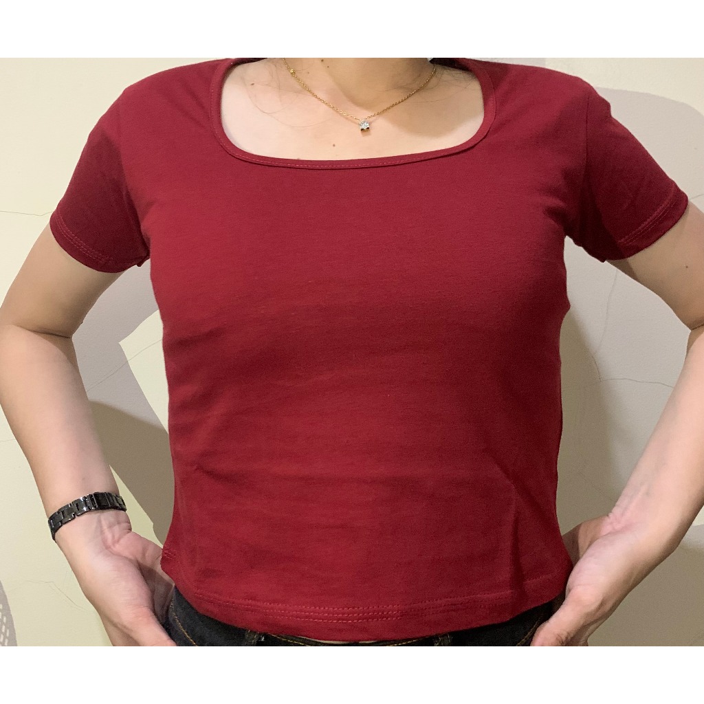 Crop top Kerah Kotak 100% Katun Termurah