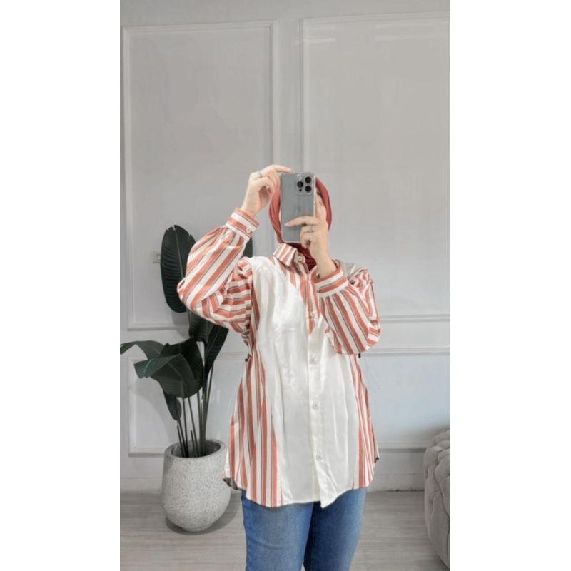 kemeja blouse ungu dan navy  athayaa