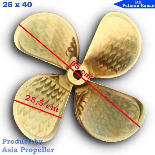 Propeller / Baling-baling kapal Kuningan ukuran 25 x 40 Putaran Kanan (RH) 4 Daun | Asia Propeller