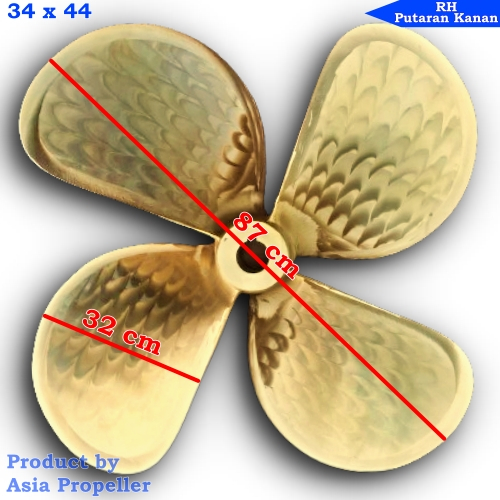 Propeller / Baling baling kapal Kuningan ukuran 34 x 44 Putaran Kanan (RH) 4 Daun - Asia Propeller