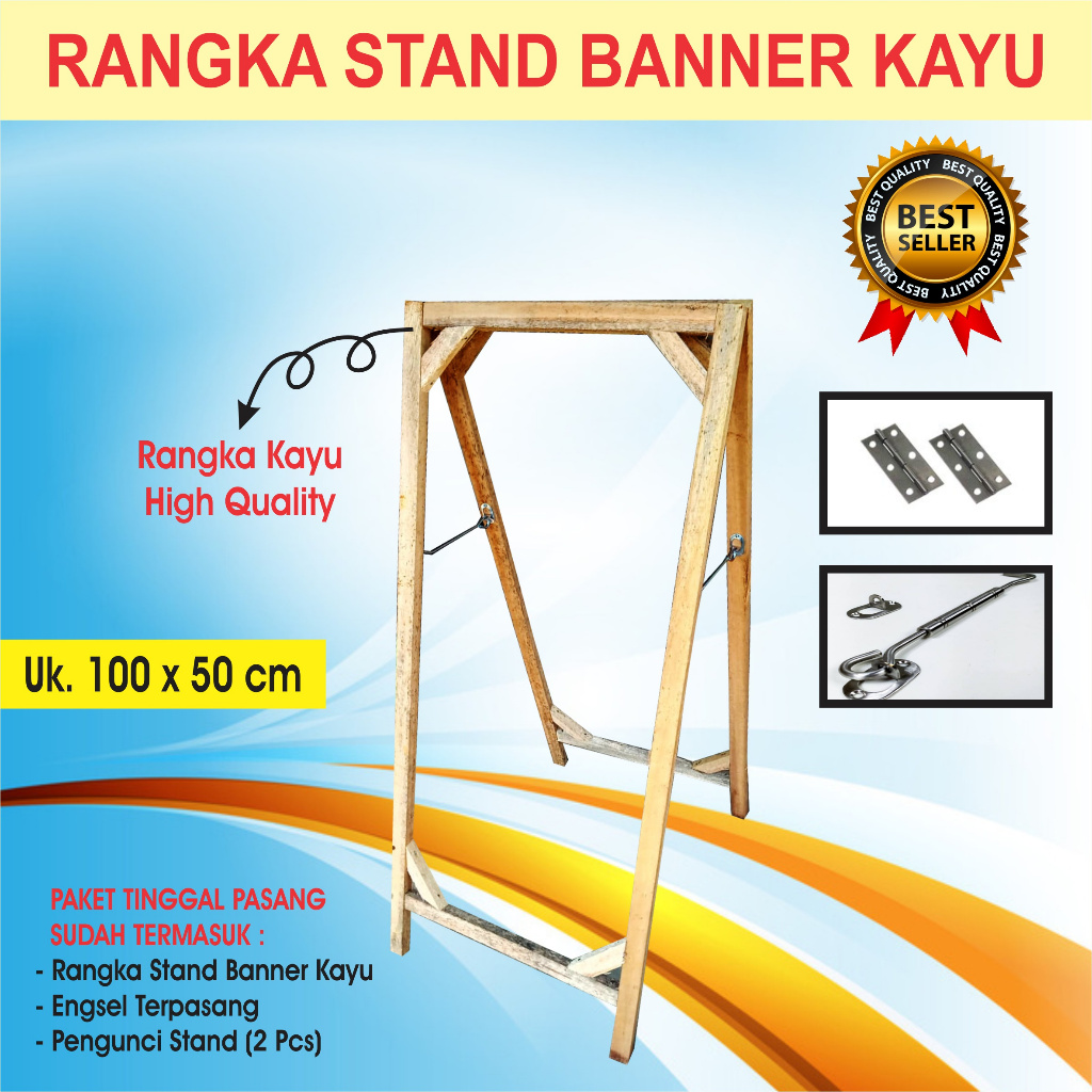 Rangka Banner | Stand Banner Kayu | Standing Banner | Stand Dua Sisi | Stand Segitiga