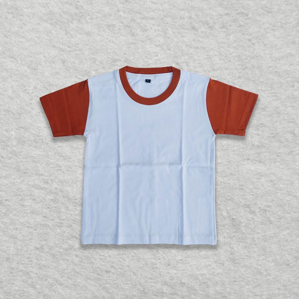 baju raglan anak baju polos anak laki laki perempuan saku putih merah bata