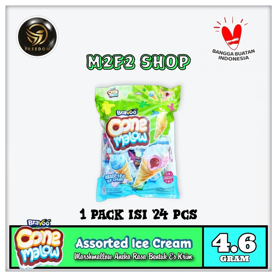 

Bravoo Cone Malow Assorted Ice Cream | Permen Lunak Marshmallow Aneka Rasa - 4,6 gr (Kemasan 1 Pack)